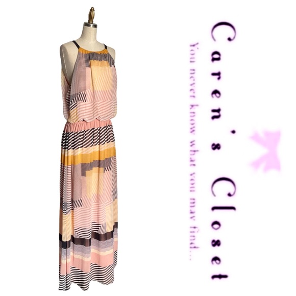 Vince Camuto Multi Colored Striped Chiffon Long Maxi Sundress - Picture 2 of 10